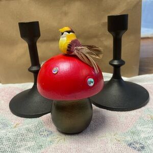 Heavy black Candle Holder Set with Mushroom